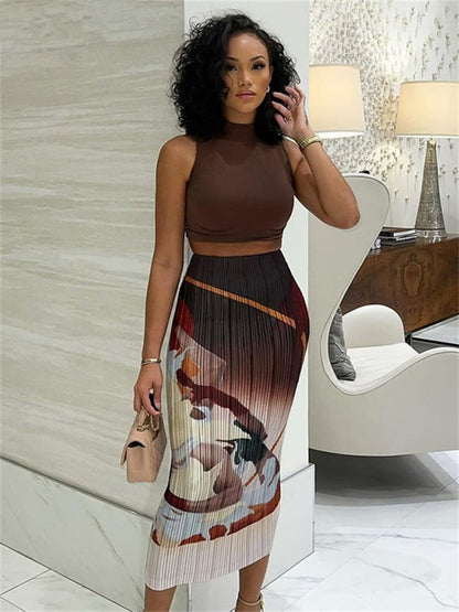 Printed Women's Elastic Waist Summer Skirt