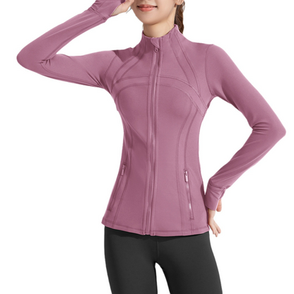 Stand Collar Sports Running Workout Long Sleeve Zipper Jacket for Women