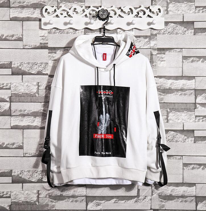 Hooded Sweatshirt with Print - Hip Hop Loose Jacket
