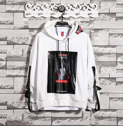 Hooded Sweatshirt with Print - Hip Hop Loose Jacket