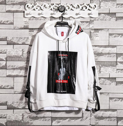 Hooded Sweatshirt with Print - Hip Hop Loose Jacket