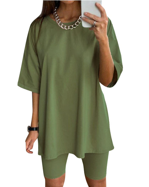 Glamaker Women 2 Piece Outfit sets Casual Oversized T-Shirt Tops Biker Shorts Workout Sport s Tracksuit